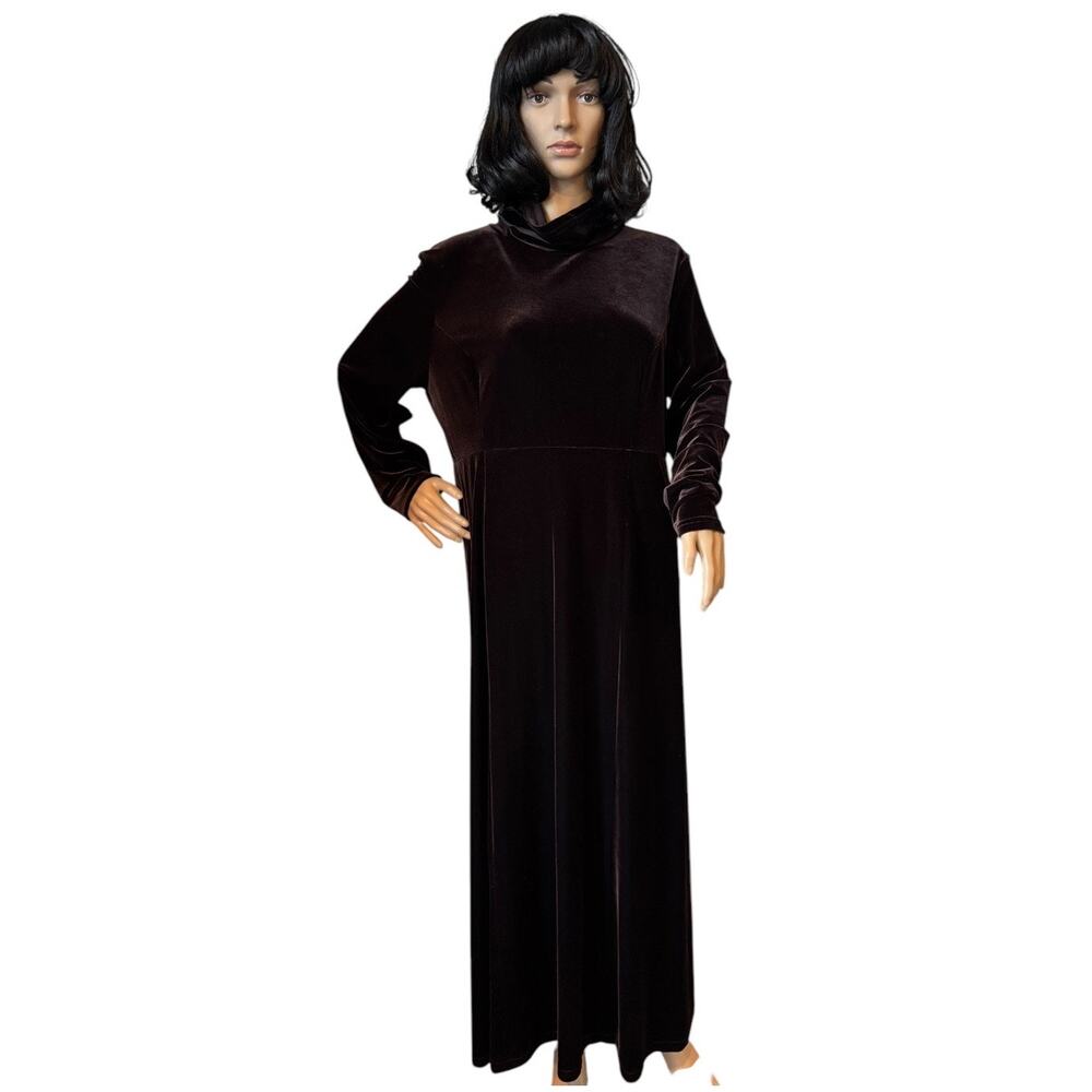 American Vintage MODA INT'L Brown Velvet Turtleneck Maxi Dress  size large - Picture 2 of 11